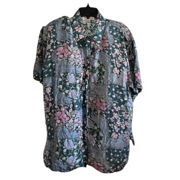 Vtg Stunt Collections 100% Silk Blouse | Size Large | Dark Floral Y2K Aesthetic - Picture 1 of 6